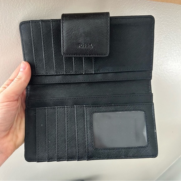 Fossil Black Leather Flap Long Wallet - Picture 3 of 4